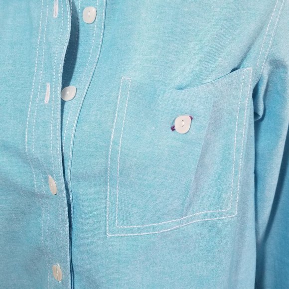 Coldwater Creek Blue Button Down Shirt P XS Top 3/4 Sleeve Womens 100% Cotton - Picture 2 of 5